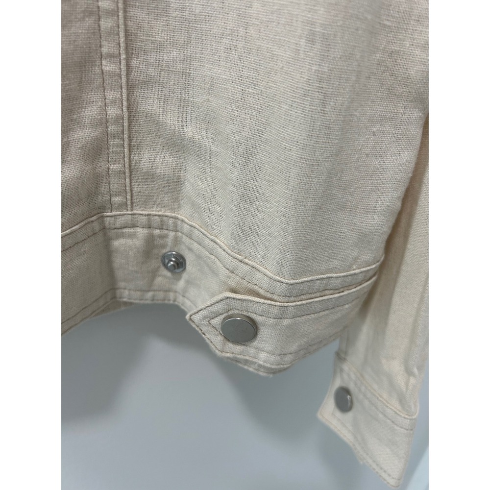 Rachel Zoe Two Womens Linen Blend Zip Up Trucker Jackets Black Beige Sz Large - Picture 13 of 16